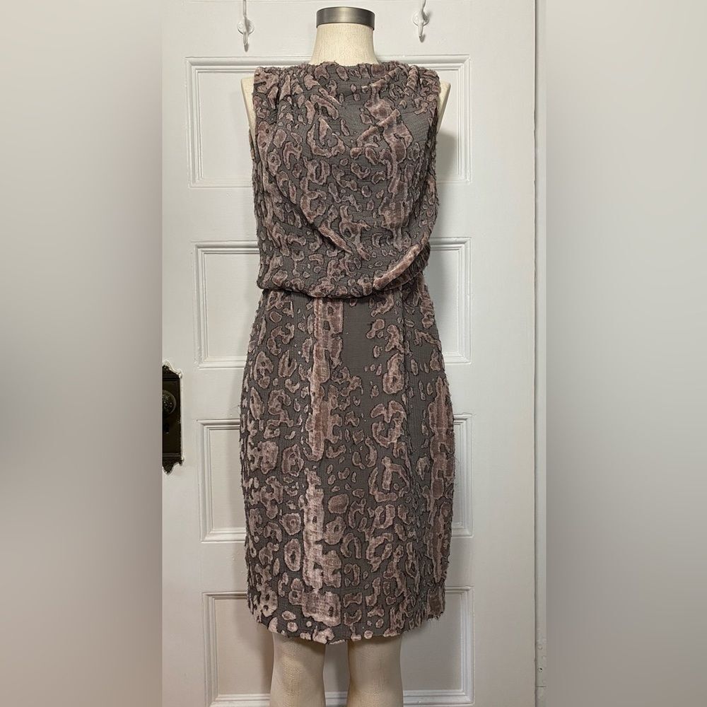 Thakoon | Draped Boatneck Sleeveless Animal Print Velvet Mini Dress Gray/Pink 4